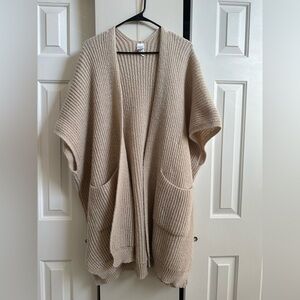 One Size Sleeveless/Short Sleeve Cream Oversized Knit Cardigan